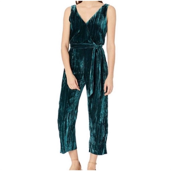 BB Dakota Pants - BB Dakota green crushed velvet jumpsuit